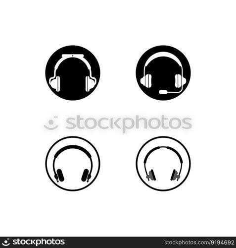 Headphones with microphone and sound waves beats, concept of radio station logo, dj disco symbol, broadcasting studio label, customer support emblem flat back icon, modern design vector illustration