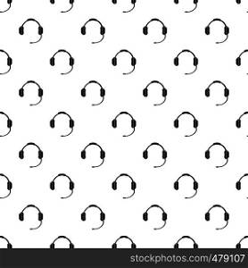 Headphones with microphone pattern seamless repeat in cartoon style vector illustration. Headphones with microphone pattern seamless