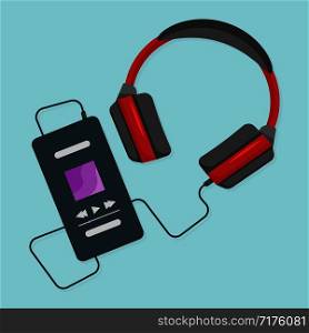 headphones with mp3 phone player with shadow, vector. headphones with mp3 phone player with shadow