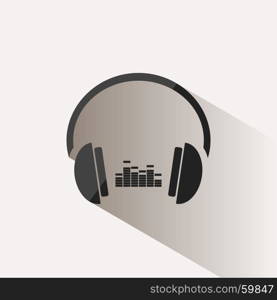 Headphones with music icon on beige background and shadow