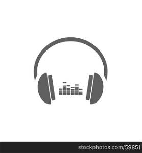 Headphones with music icon on white background
