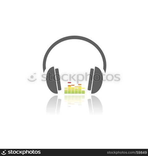 Headphones with music icon on white background and reflection