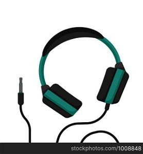 headphones with wire in flat style, vector illustration. headphones with wire in flat style, vector