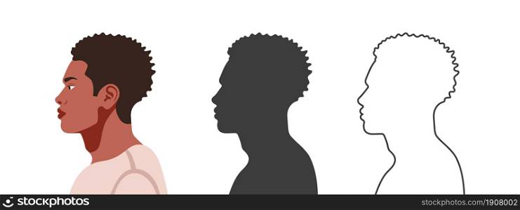 Heads in profile. Face from the side. Silhouettes of people in three different styles. Profile of a Face. Vector illustration