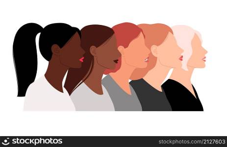 Heads of females with different hairstyles. Cartoon avatars of various color, portrait of women, vector illustration profiles of face for public in internet isolated on white backgr. Female heads with different hairstyles