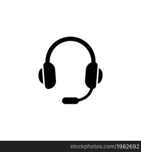 Headset, Support Headphone. Flat Vector Icon illustration. Simple black symbol on white background. Headset, Support Headphone sign design template for web and mobile UI element. Headset, Support Headphone Flat Vector Icon