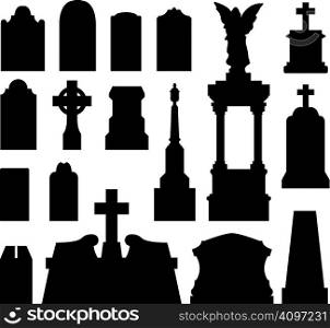 Headstone and gravestones as vector silhouettes