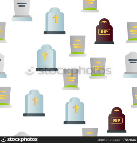 Headstone, Gravestone, Tombstone Vector Color Icons Seamless Pattern. Headstone, Granite Grave, Cross Linear Symbols Pack. Christian Burial Tradition. Cemetery, Graveyard Illustration. Headstone, Gravestone, Tombstone Vector Seamless Pattern