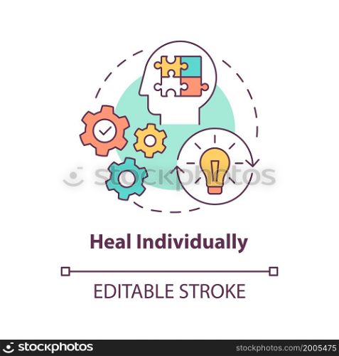 Heal individually concept icon. Maintain healthy mental state. Evaluate personal needs. Self analysis abstract idea thin line illustration. Vector isolated outline color drawing. Editable stroke. Heal individually concept icon