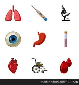 Healing icons set. Cartoon illustration of 9 healing vector icons for web. Healing icons set, cartoon style