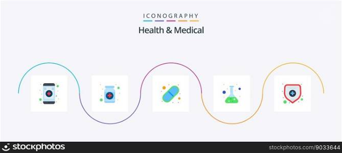 Health And Medical Flat 5 Icon Pack Including medical insurance. test. capsule. science. flask