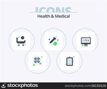 Health And Medical Flat Icon Pack 5 Icon Design. medical monitor. virus. stretcher. pipette. dropper