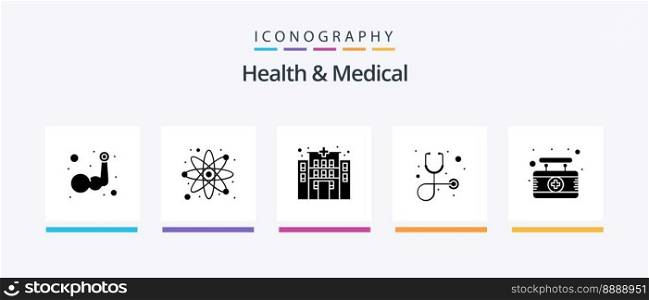 Health And Medical Glyph 5 Icon Pack Including sign. hospital. building. board. healthcare. Creative Icons Design