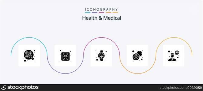 Health And Medical Glyph 5 Icon Pack Including support. medical. beat. communication. smart watch