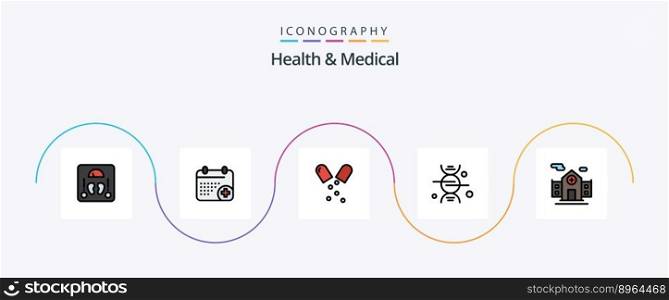 Health And Medical Line Filled Flat 5 Icon Pack Including building. medical. antibiotics. healthcare. adn