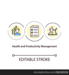 Health and productivity management concept icon. Offer productivity management programs. Improve health idea thin line illustration. Vector isolated outline RGB color drawing. Editable stroke. Health and productivity management concept icon
