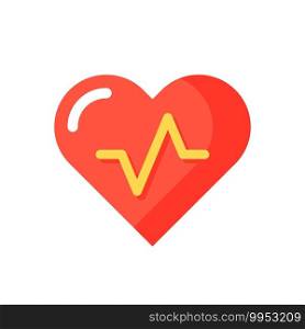 Health and wellness app vector flat color icon. Fitness information for smartphone. Heart beat. Interface button for smartphone. Cartoon style clip art for mobile app. Isolated RGB illustration. Health and wellness app vector flat color icon