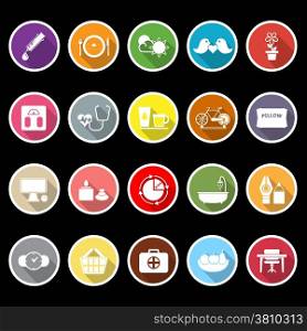 Health behavior flat icons with long shadow, stock vector