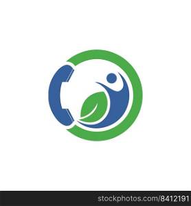 Health call vector logo design. Human and leaf with handset icon logo. 