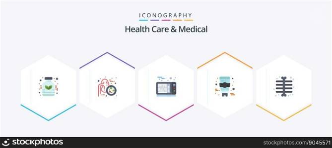 Health Care And Medical 25 Flat icon pack including . ray. electrocardiogram. chest. face