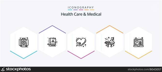 Health Care And Medical 25 Line icon pack including medical. bed. report. stretcher. like