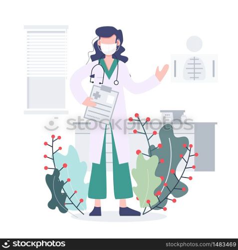 Health care and medical concept. Female Doctor fight covid-19 pandemic coronavirus outbreak. Prevention with physical distancing, hand washing, wearing mask vector