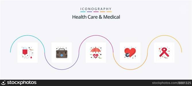 Health Care And Medical Flat 5 Icon Pack Including done. report. medical. heart. medical