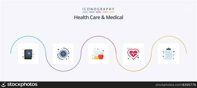 Health Care And Medical Flat 5 Icon Pack Including report. document. drink. check. heart