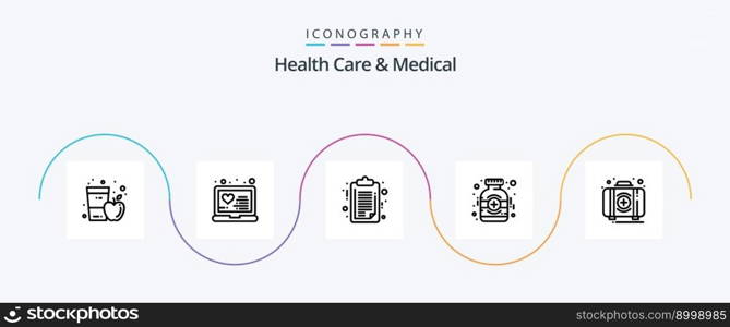 Health Care And Medical Line 5 Icon Pack Including aid. medicine. treatment. medical. clip board