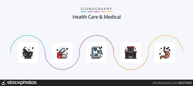 Health Care And Medical Line Filled Flat 5 Icon Pack Including digestion. medical. medicines. hospital. medical