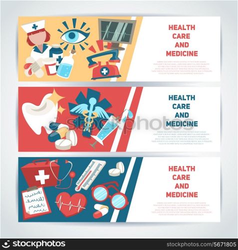Health care and medicine medical horizontal banners set isolated vector illustration.