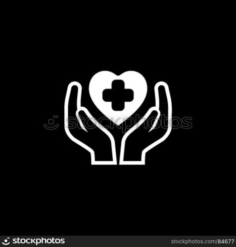 Health Care Center Icon. Flat Design.. Health Care Center Icon. Flat Design. Isolated Illustration. Two hands holding a heart with a cross on it.