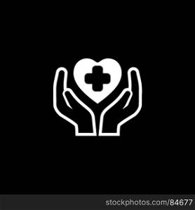 Health Care Center Icon. Flat Design.. Health Care Center Icon. Flat Design. Isolated Illustration. Two hands holding a heart with a cross on it.