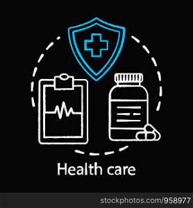 Health care chalk concept icon. Healthcare, medicine. Therapeutic services. Medical insurance, examination, treatment idea idea. Vector isolated chalkboard illustration