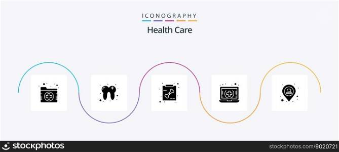 Health Care Glyph 5 Icon Pack Including emergency. online. bone. medical. healthcare