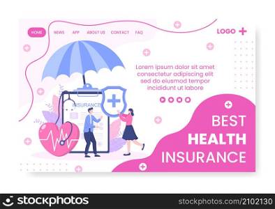 Health care Insurance Landing Page Template Flat Design Illustration Editable of Square Background for Social media, Greeting Card or Web Internet
