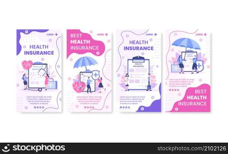 Health care Insurance Stories Template Flat Design Illustration Editable of Square Background for Social media, Greeting Card or Web Internet