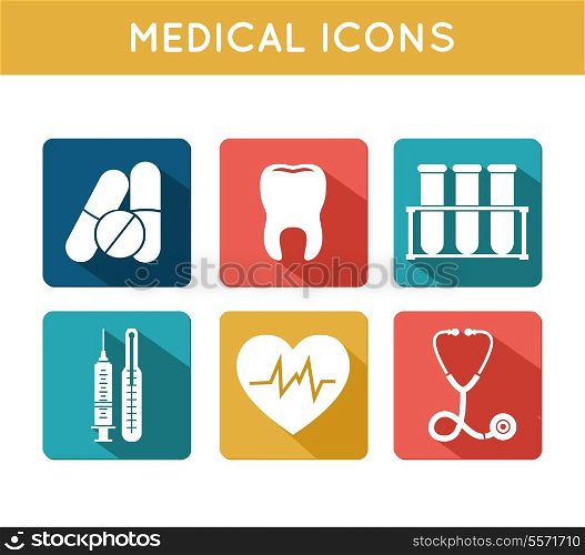 Health care medical icons set of blood tube thermometer syringe and heart rate isolated vector illustration