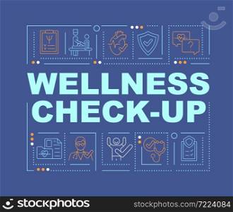Health check up word concepts banner. Medical examination. Infographics with linear icons on blue background. Isolated creative typography. Vector outline color illustration with text. Health check up word concepts banner