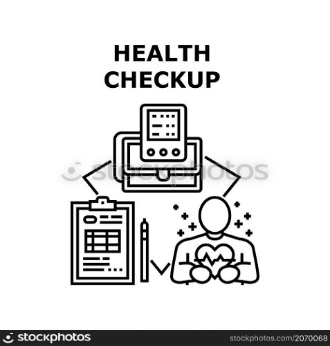 Health checkup care. Doctor and patient. Madical clinic. Nurse support. Diagnosis service vector concept black illustration. Health checkup icon vector illustration