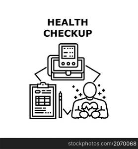 Health checkup care. Doctor and patient. Madical clinic. Nurse support. Diagnosis service vector concept black illustration. Health checkup icon vector illustration