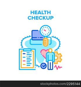 Health Checkup Vector Icon Concept. Professional Medical Health Checkup In Hospital. Patient Measuring Blood Pressure And Checking Analysis, Clinic Healthcare Procedure Color Illustration. Health Checkup Vector Concept Color Illustration
