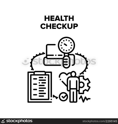 Health Checkup Vector Icon Concept. Professional Medical Health Checkup In Hospital. Patient Measuring Blood Pressure And Checking Analysis, Clinic Healthcare Procedure Black Illustration. Health Checkup Vector Concept Black Illustration