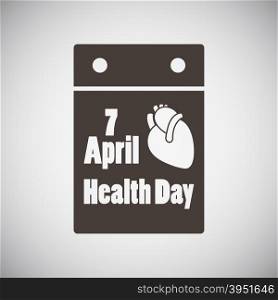 Health day emblem with calendar date and heart on grey background. Vector illustration.