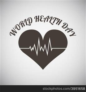 Health day emblem with cardiogram and heart on grey background. Vector illustration.