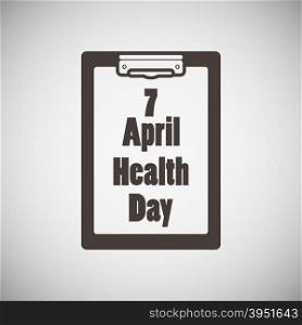 Health day emblem with medical tablet on grey background. Vector illustration.
