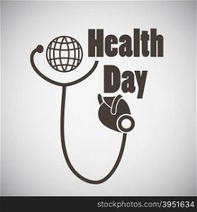 Health day emblem with stethoscope examing heart on grey background. Vector illustration.