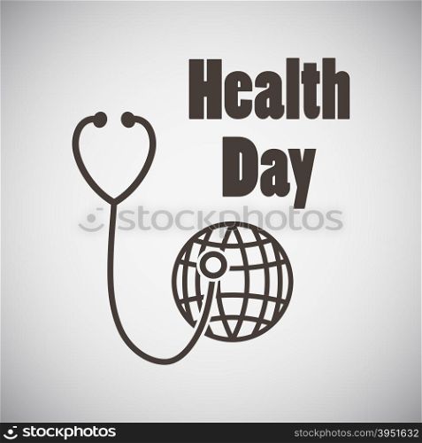 Health day emblem with stethoscope examing planet on grey background. Vector illustration.