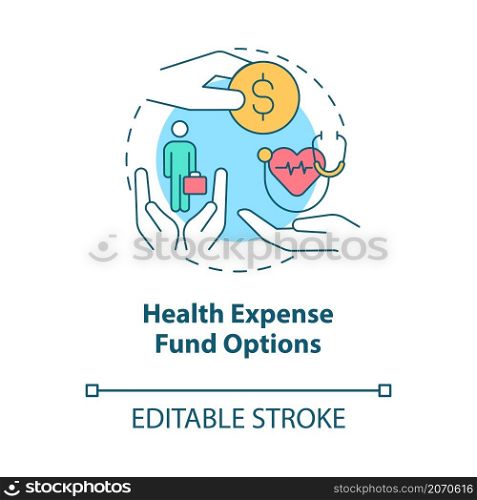 Health expense fund options concept icon. Corporate insurance abstract idea thin line illustration. Isolated outline drawing. Editable stroke. Roboto-Medium, Myriad Pro-Bold fonts used. Health expense fund options concept icon