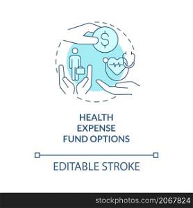 Health expense fund options turquoise concept icon. Company reimbursement abstract idea thin line illustration. Isolated outline drawing. Editable stroke. Roboto-Medium, Myriad Pro-Bold fonts used. Health expense fund options turquoise concept icon
